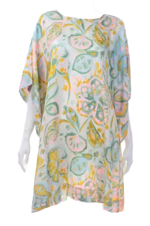 1970s Alfred Shaheen Pastel Floral Dress w/ Unique Sleeves