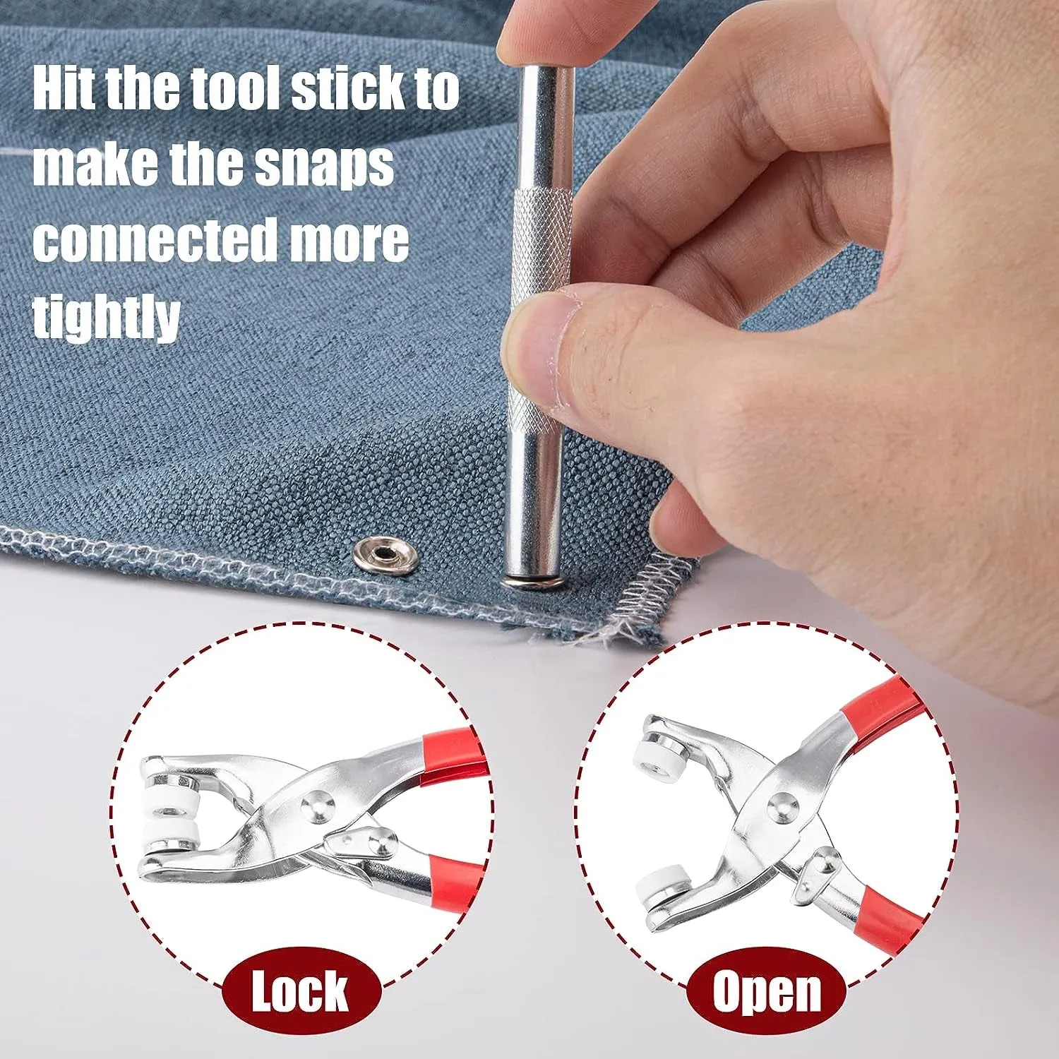 200 Sets Metal Snaps Buttons with Fastener Pliers Press Tool Kit for DIY Crafts Clothes Hats and Sewing (10 Colors,9.5Mm)
