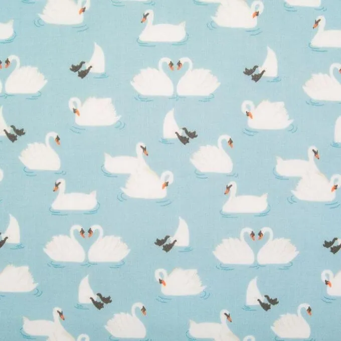Cotton Blends Polycotton Prints Childrens And Animal Prints Swan Blue