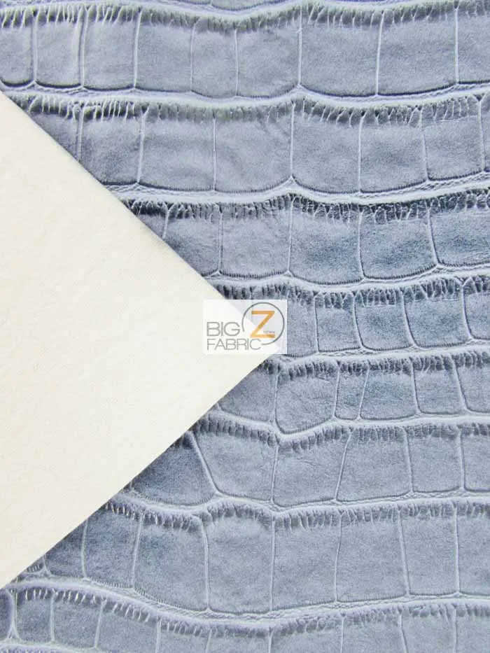 Glossy Aquamarine Blue Big Nile Crocodile Vinyl Fabric / Sold By The Yard