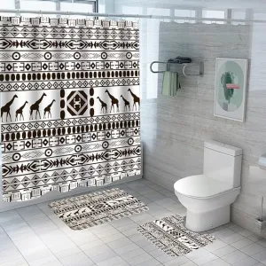Kuber Industries Shower Curtain & Bathmat Set | Non-Slip Bath mats for Bathroom | Easy-Slide Curtains | Polyester Curtain or Bathmat for Bath Décor | YF330-3T | 9 Pcs Set | Multicolor
