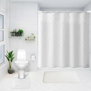 Kuber Industries Shower Curtain & Bathmat Set | Non-Slip Bath mats for Bathroom | Easy-Slide Curtains | Polyester Curtain or Bathmat for Bath Décor | YX0150-3T | 15 Pcs Set | Multicolor
