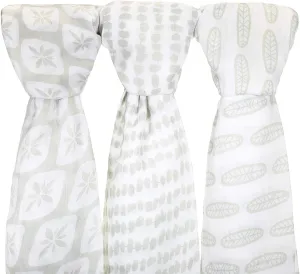 Muslin Cotton Baby Swaddle Blankets, Large 3 Pack Sage Green & White Hand-Drawn