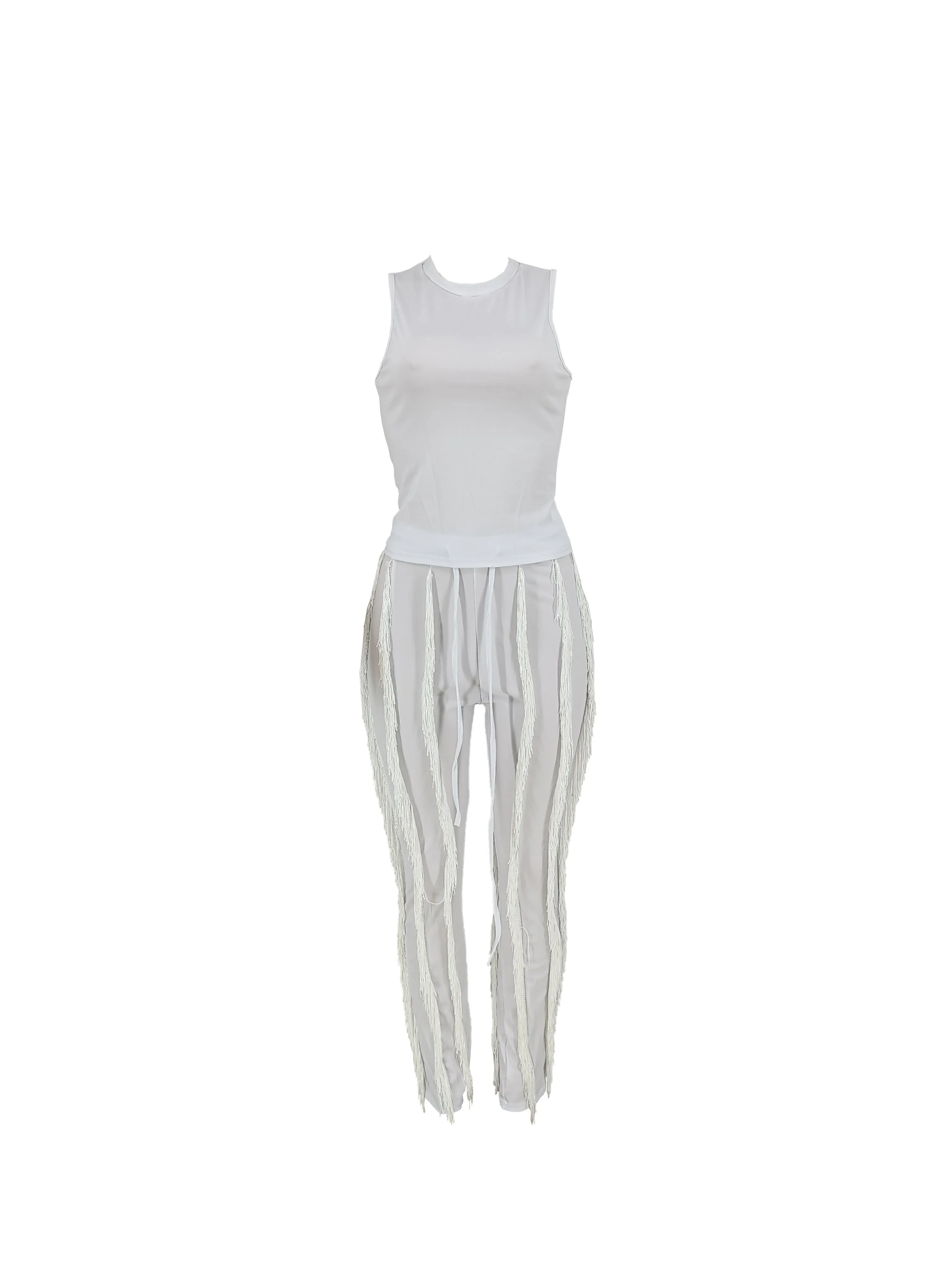 Tank Top & Tassel Drawstring Wide Leg Pants Outfits
